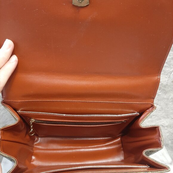 Vintage Beige Snake Skin Frame Top Handle Box Purse Handbag - Picture 8 of 9